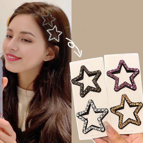 Hairpins Rhinestones Shining Hollow Five-Pointed Star Shape Hair Clips Stable Non-Damaging Hair