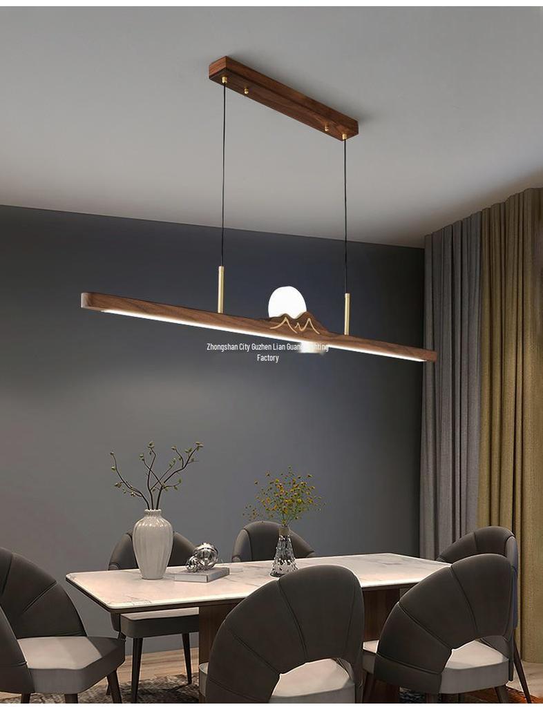 Zen Designer Tea Room Chandelier with Black Walnut and Copper