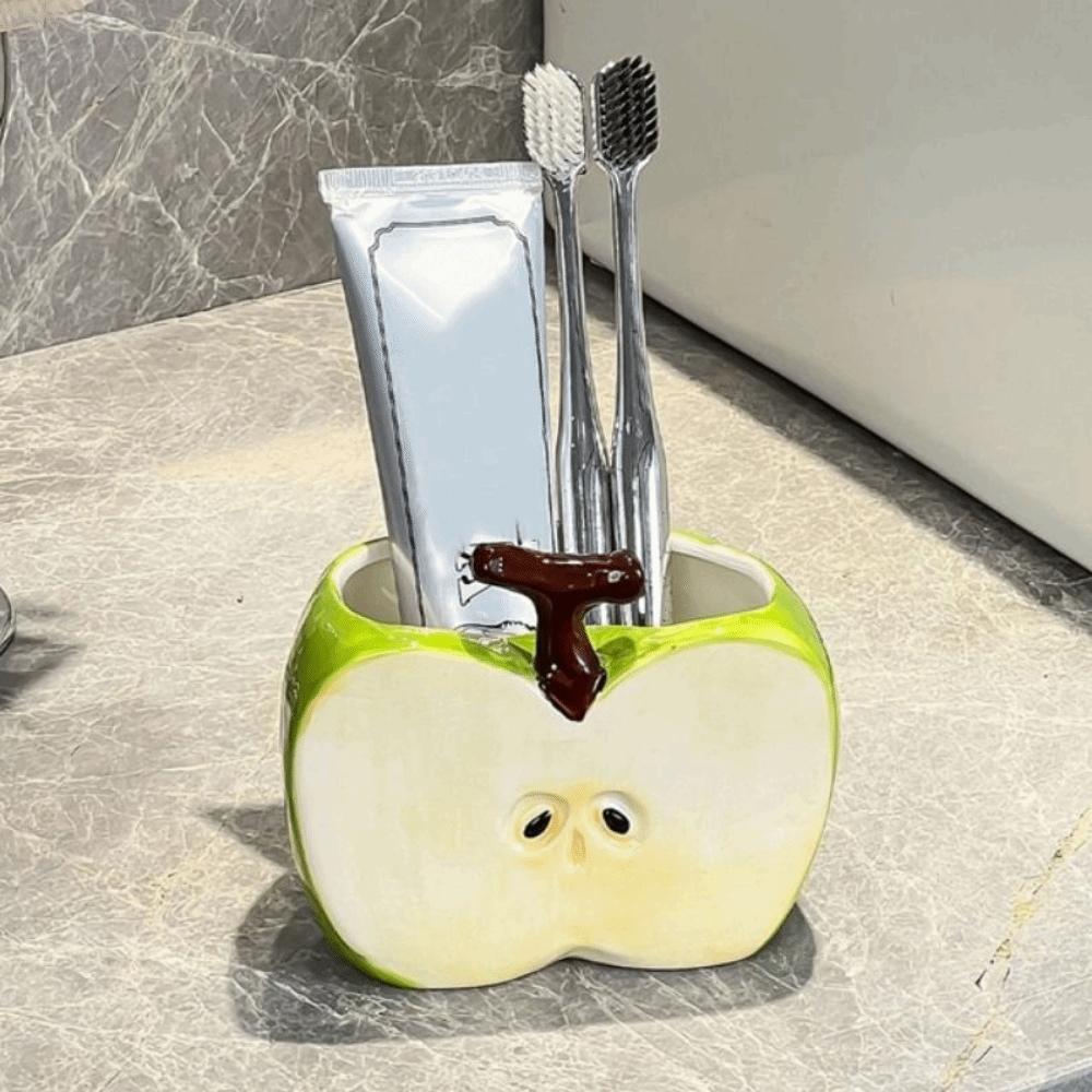 Creative Ceramic Toothbrush Holder Waterproof Non Slip Makeup Brush Storage Half Fruit Space-Saving Toothpaste Storage Rack