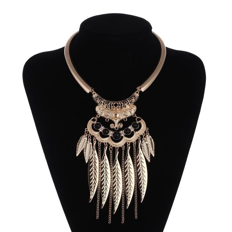 Vintage Statement Boho Necklace For Women Leaves Tassel Blue Black Red Beads Rhinestone Bohemian Necklace Party Jewelry Gift