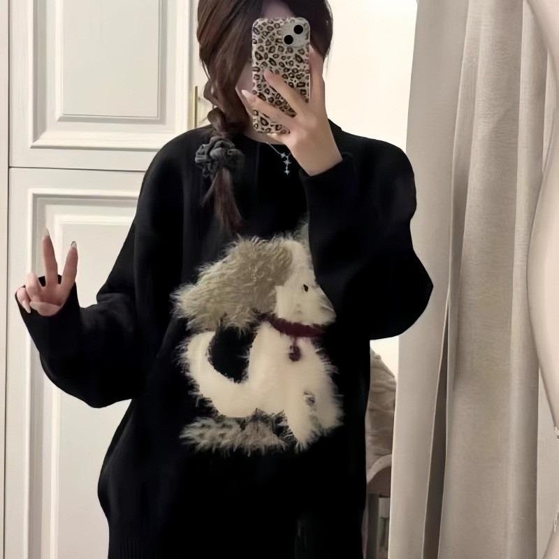 Winter Round Neck Pullover Lazy Style High-end Sweater Women's Soft Waxy Loose Outer Women's Knitted Sweater Top