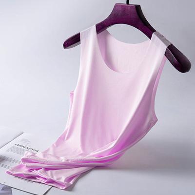 Women Bottoming Vest Ice Silk Seamless Sleeveless Pure Color Plus Size Stretchy Round Neck Dry Dry Cooling Camisole Summer Dating Office Vacation