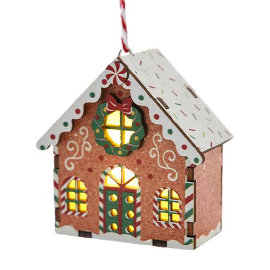 Christmas Gingerbread House Ornament Wooden Light Up Village House Christmas Tree Hanging Ornaments for Holiday Winter Home Party Tree Decor