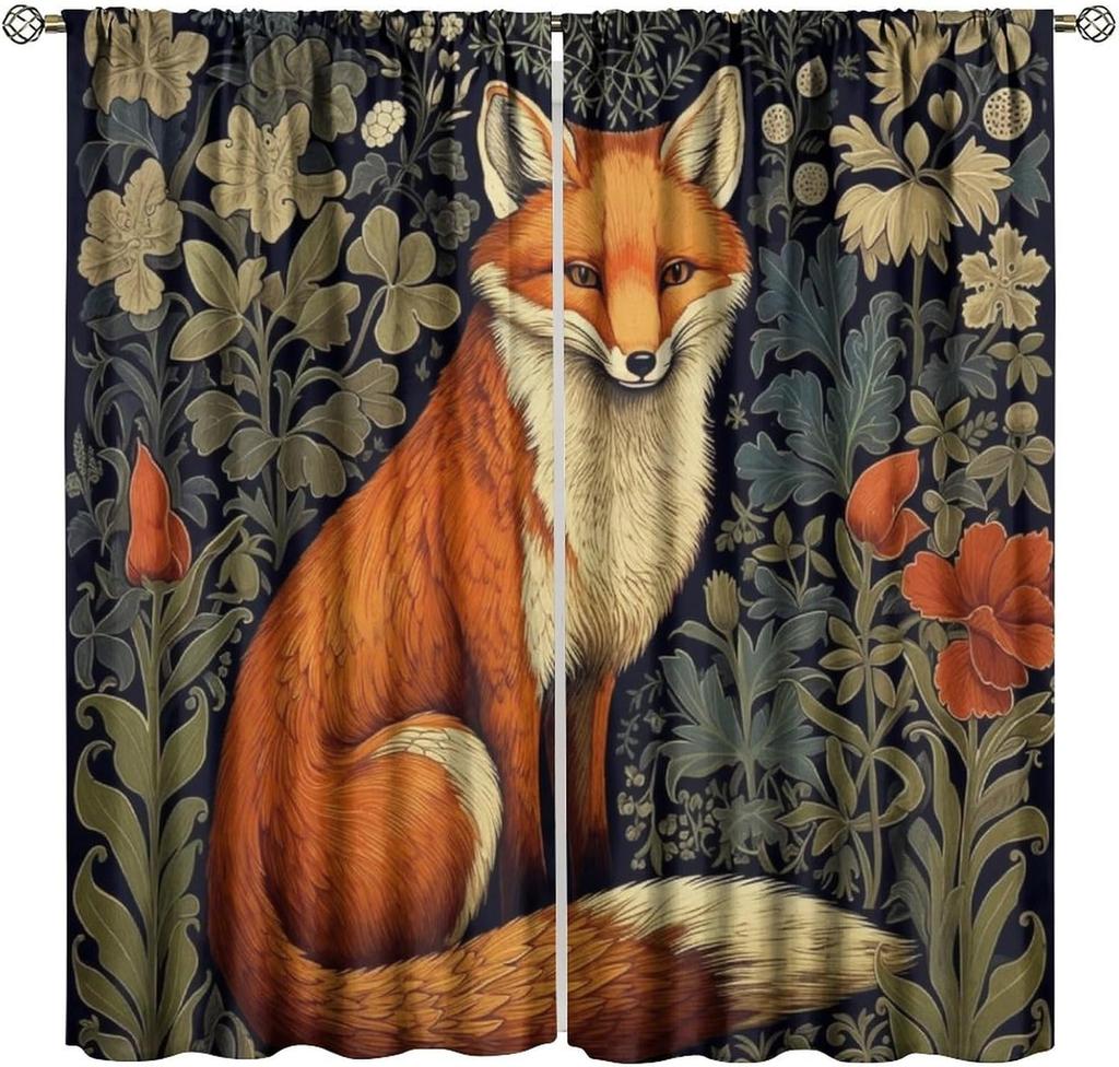 Forest Tree Frog Decor Window Curtain Animals Leaves Retro Rustic Botanical Home Kitchen Restaurant Decoration Window Curtain