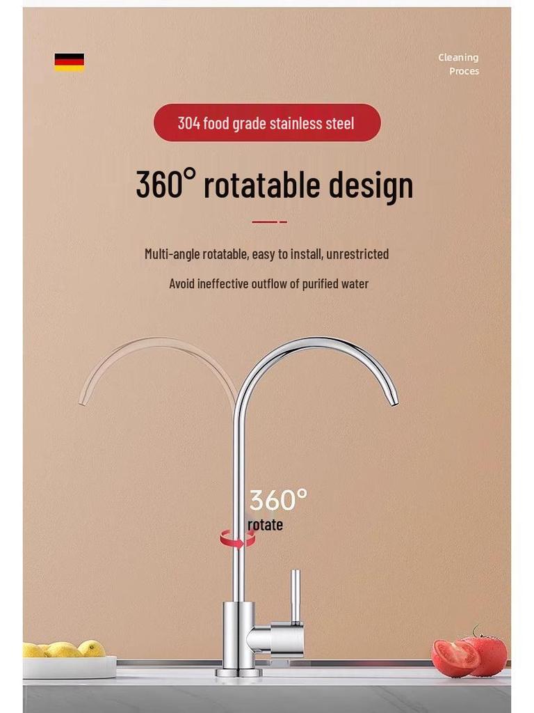 1/2 Inch Gooseneck Kitchen Faucet with Water Purifier - 304 Stainless Steel, Single Cold