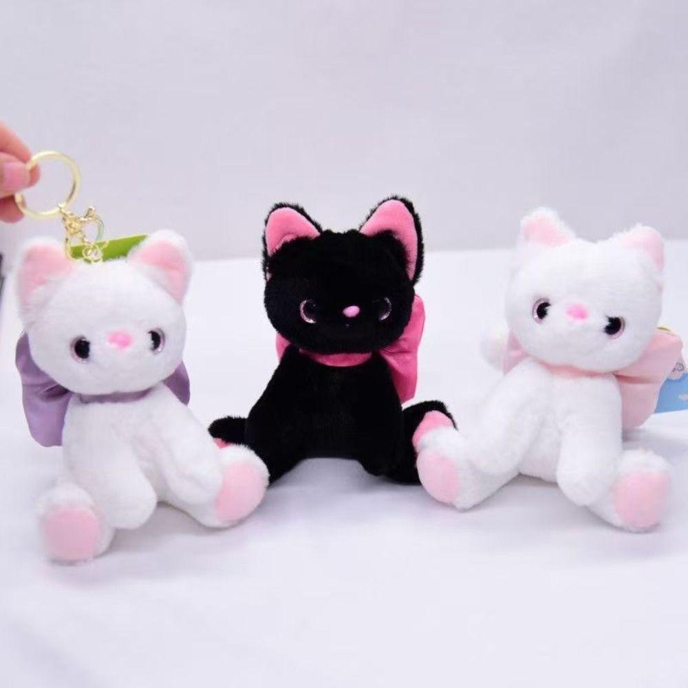 PP Cotton Bow Cat Plush Keychain Soft Stuffed Doll Keychain Kitty Keyring Doll Backpack Decor