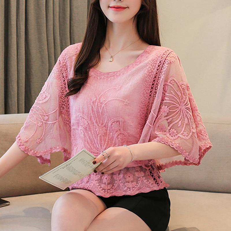 Plus Größe Chiffon Bluse Frauen Sommer Baumwolle Rand Spitze frauen Hemd Schmetterling Hülse Blume Büro Dame Tops