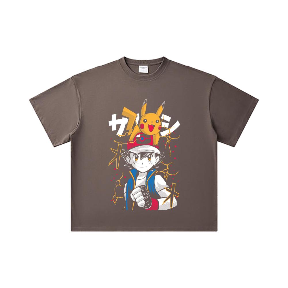 260 GSM Double Yarn 32 Count 100% Cotton Pokemon V2 Ash Print Unisex Heavy Cotton T Shirt