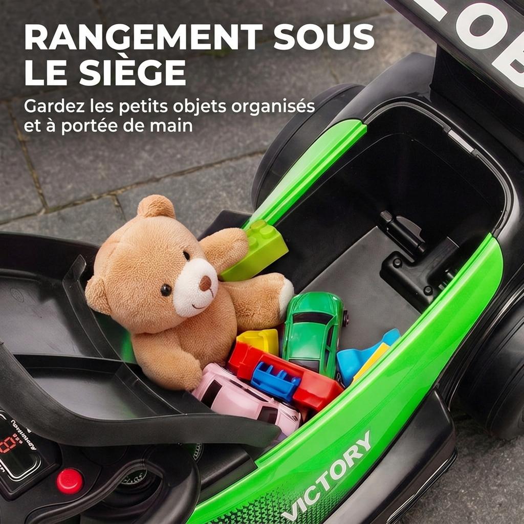 Children's F1 Ride-On Push Car, Musical Steering Wheel, Quiet Wheels, 18-36 Months, Green