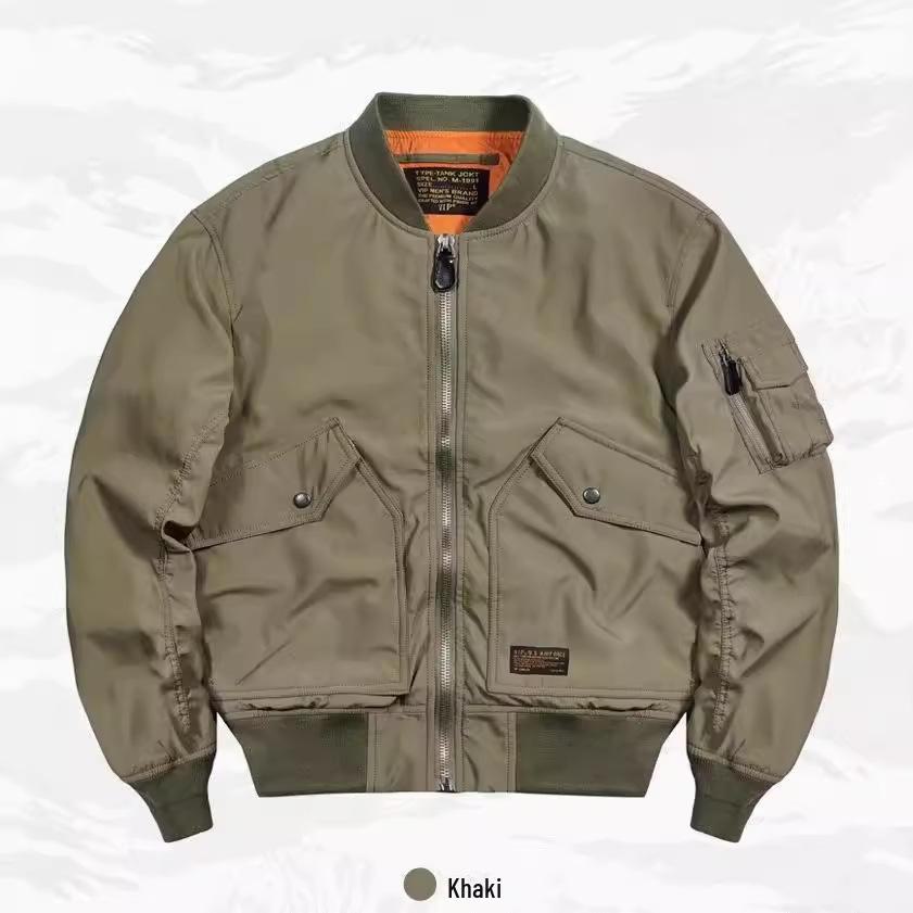 Men's Trendy Workwear Stand Collar Jacket for Spring and Autumn - Fashionable Baseball Flight Jacket