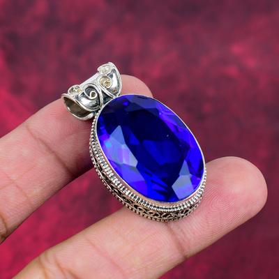 Tansanit Handgemachter Edelstein Anhänger, 925 Sterling Silber Anhänger Antiker Schmuck, Anhänger für Verlobungsgeschenk