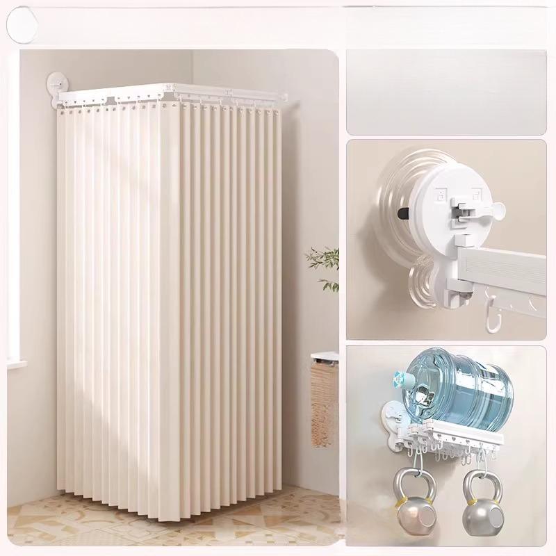 Foldable Shower Curtain Waterproof Bath Room Partition Shower Wet And Dry Separation Suction Cup Bathroom Decor