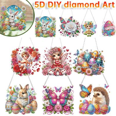 Acrylic Special Shape Butterfly Easter Egg Rhinestone Diamond Art Pendants DIY Diamond Art Pendant Kit for Garden Window Decor