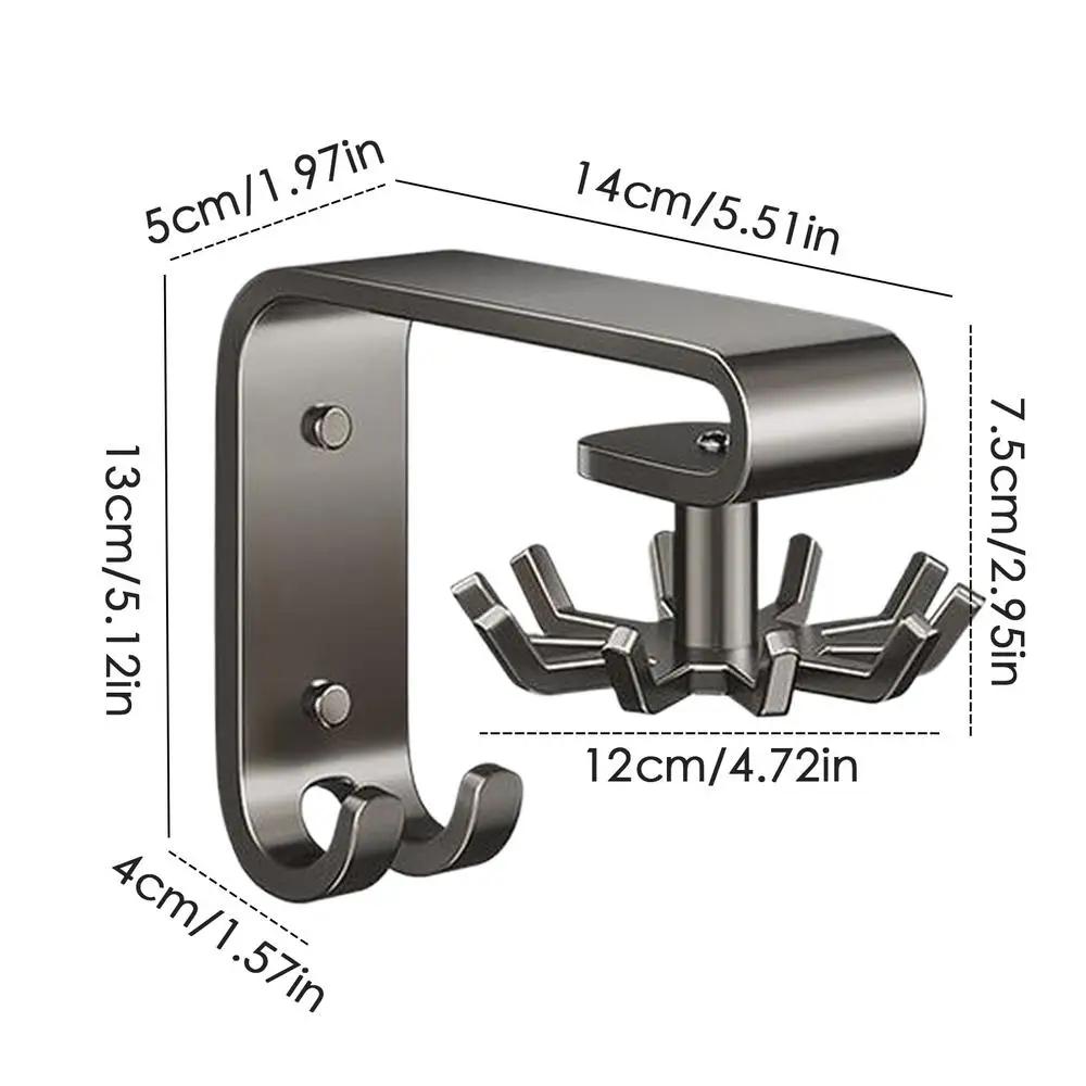 360 Rotating Stainless Steel Under Cabinet Hooks, No Drill Adhesive Space Saving Kitchen Utensil Holder Storage Rack