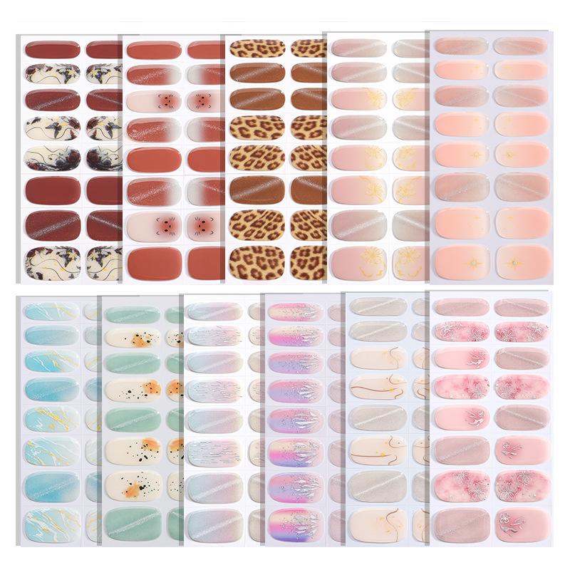 Új Csillámos Macskaszem Félig Kötött Gél Körömmatricák Gradiens Leopárdmintás Gél Körömművészeti Matricák