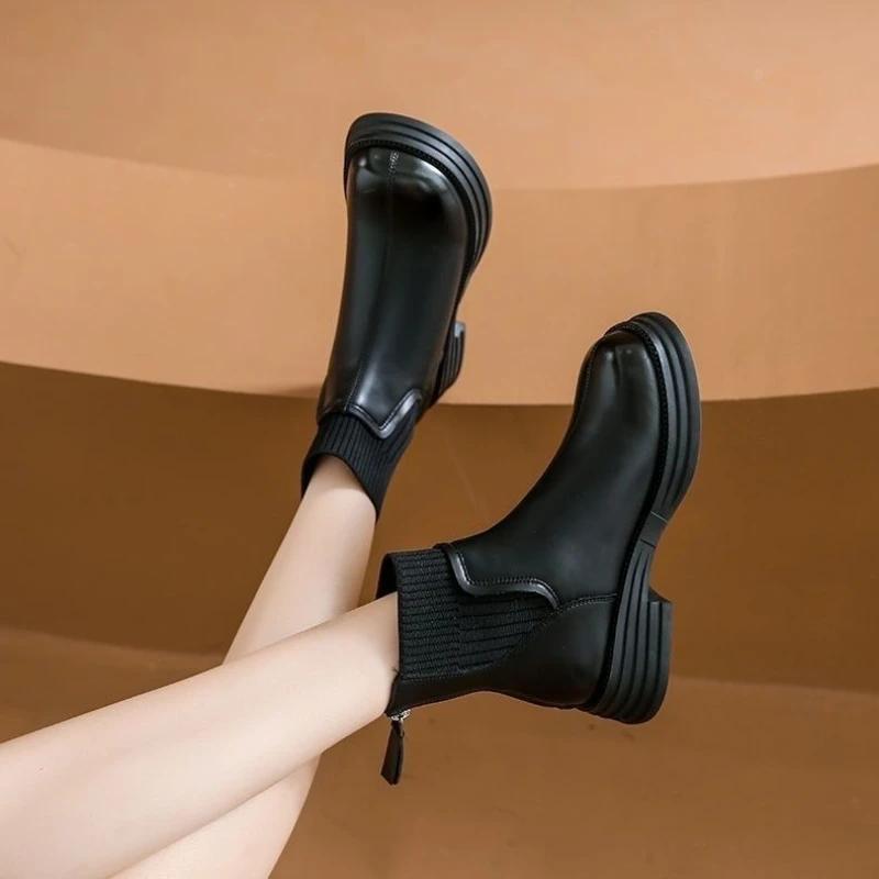 Fashion Booties Elegant With Medium Heels Leather Off-white Work Female Short Shoes Fur Chic Boot Hot Autumn Y2k Pu Women's Ankle Boots