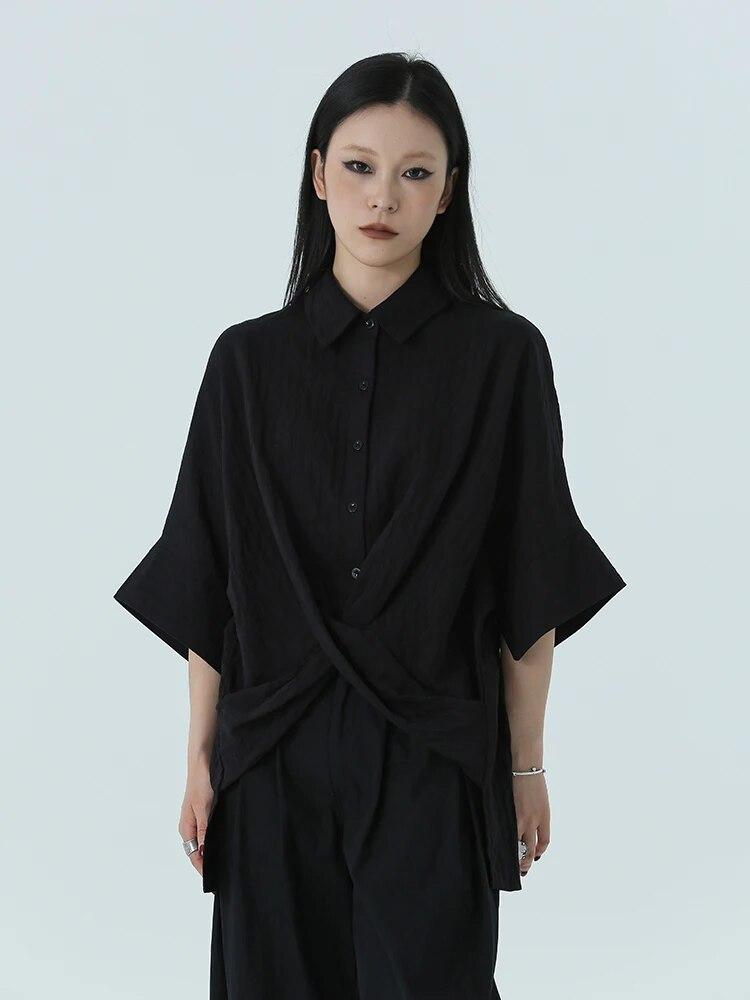 XITAO Loose Half Sleeved Turn Down Collar Shirt HQQ1046