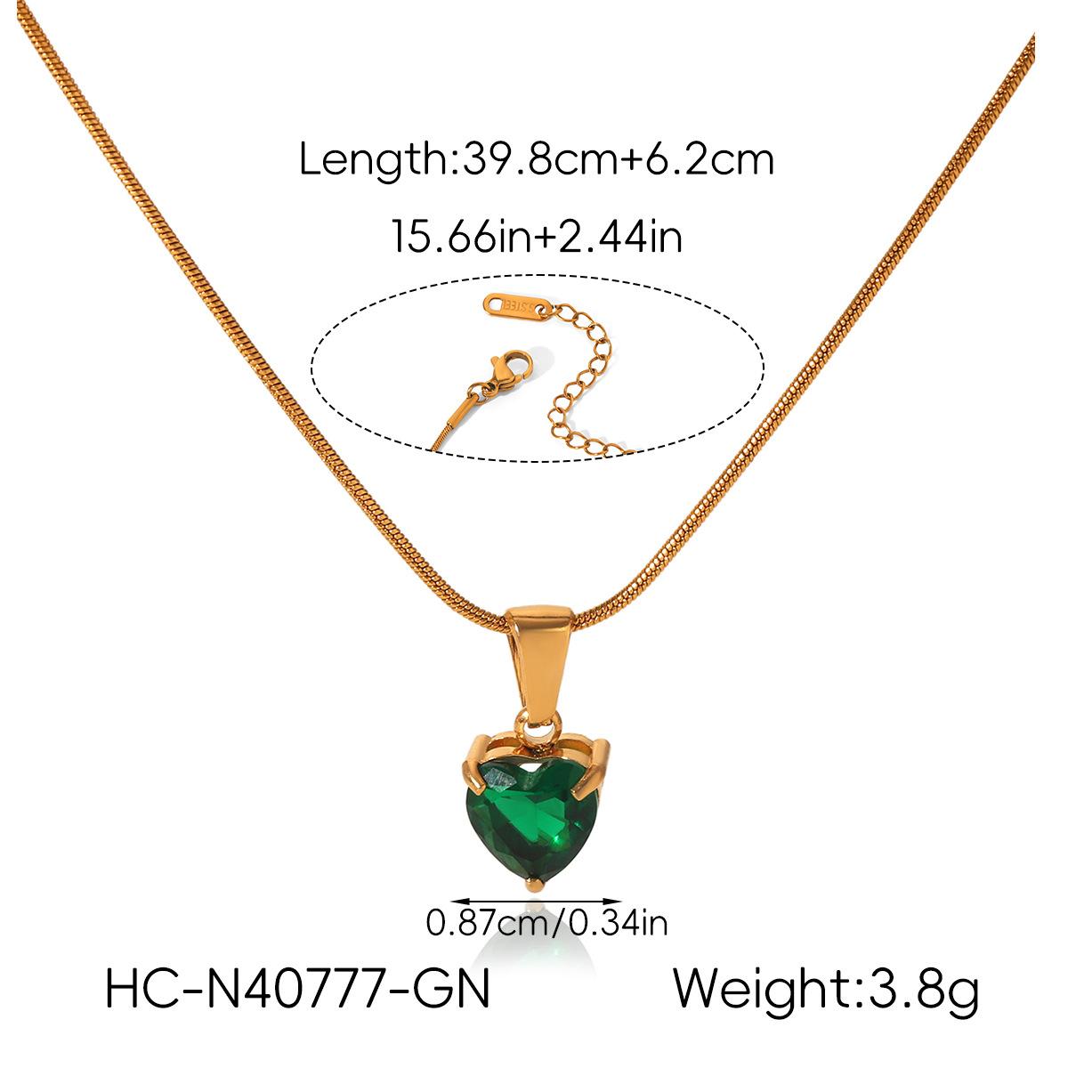 

Heart Zircon Necklace for Women, Ins Style High-end Clavicle Chain, 18K Gold, Non-fading, Daily Versatile Jewelry зелений