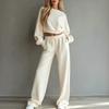 Women's Casual 2 Piece Outfit Set with Cropped Long Sleeve Sweatshirt and Wide Leg Pants
