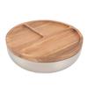 Stainless Steel Salad Bowls with Wood Lids Large Capacity Multifunctional Thickened Round Salad