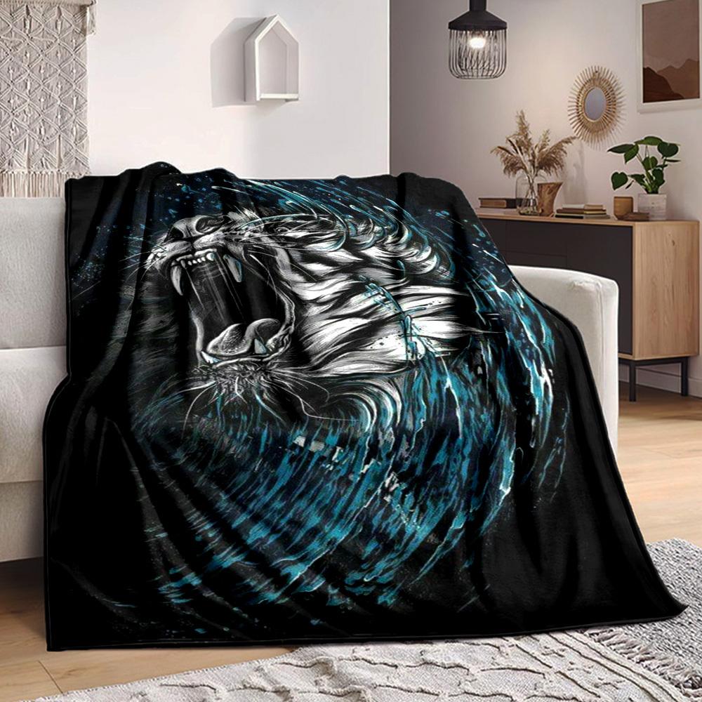 1PC Tiger Water Wave Design Print Blanket, Soft Throw Blanket - Warm & Cozy for Couch, Bed, Office, and Travel yy250912179