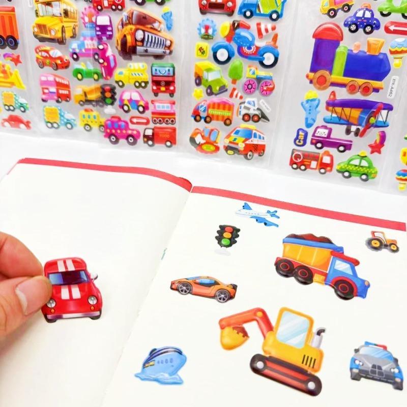 Children Cartoon Vehicle Stickers Engineering Car Traffic Police Fire Truck Stationery Sticker DIY Bubble Stickers for Kids