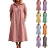 Women Plaid Short Sleeve Shirt Dress Button Down Collared Midi Dress with Pockets Casual Loose Fit Summer Dress