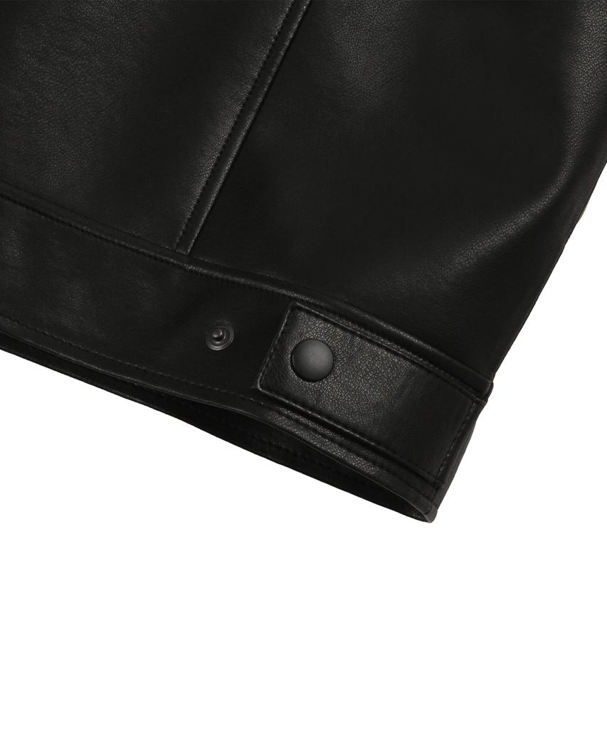 Doffjason Oversized Vegan Leather Single Jacket