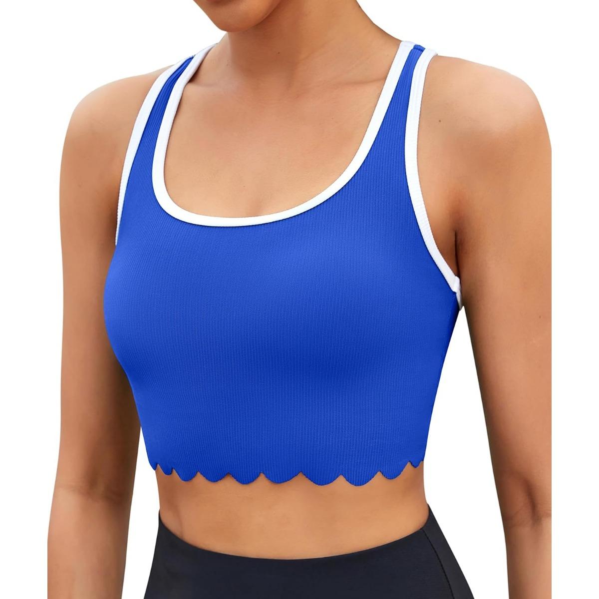 

Топы бикини Charmleaks для женщин, с круглым вырезом, в рубчик, с зубчатым верхом, мягкий купальный костюм, топ, спортивный купальник, топ S синий