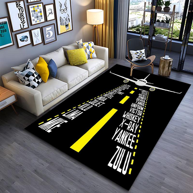 Aircraft Runway Design Carpet Suitable As a Non-slip Mat for the Living Room or Bedroom Sofa