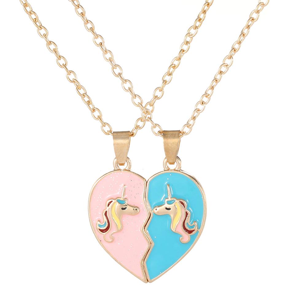 Set da 2 Pezzi Colori Blu e Rosa Ciondolo a Forma di Cuore Migliori Amici Collana BFF Modello Unicorno Gioielli per l'Amicizia