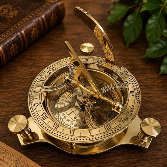 Brass Sundial Compass Handmade Nautical Collectible Maritime Office Desk Decor 10.16 Cm