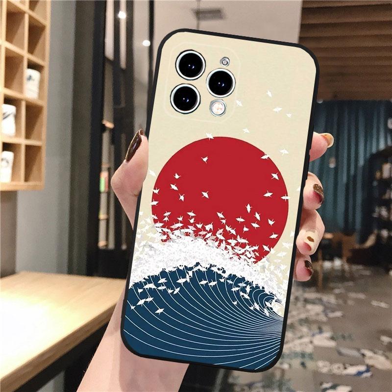 Phone Case For Iphone 17 Pro Max 17 Pro Air 16 15 14 13 Pro Max 15 16 Pro 15Plus Wave Art Japanese Green Illust