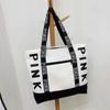Colorblock Pink Letter Graphic Tote Handbags Woman Shoulder Bags Casual Sports Fitness Tote Bag Women Handbag Nylon Fabric