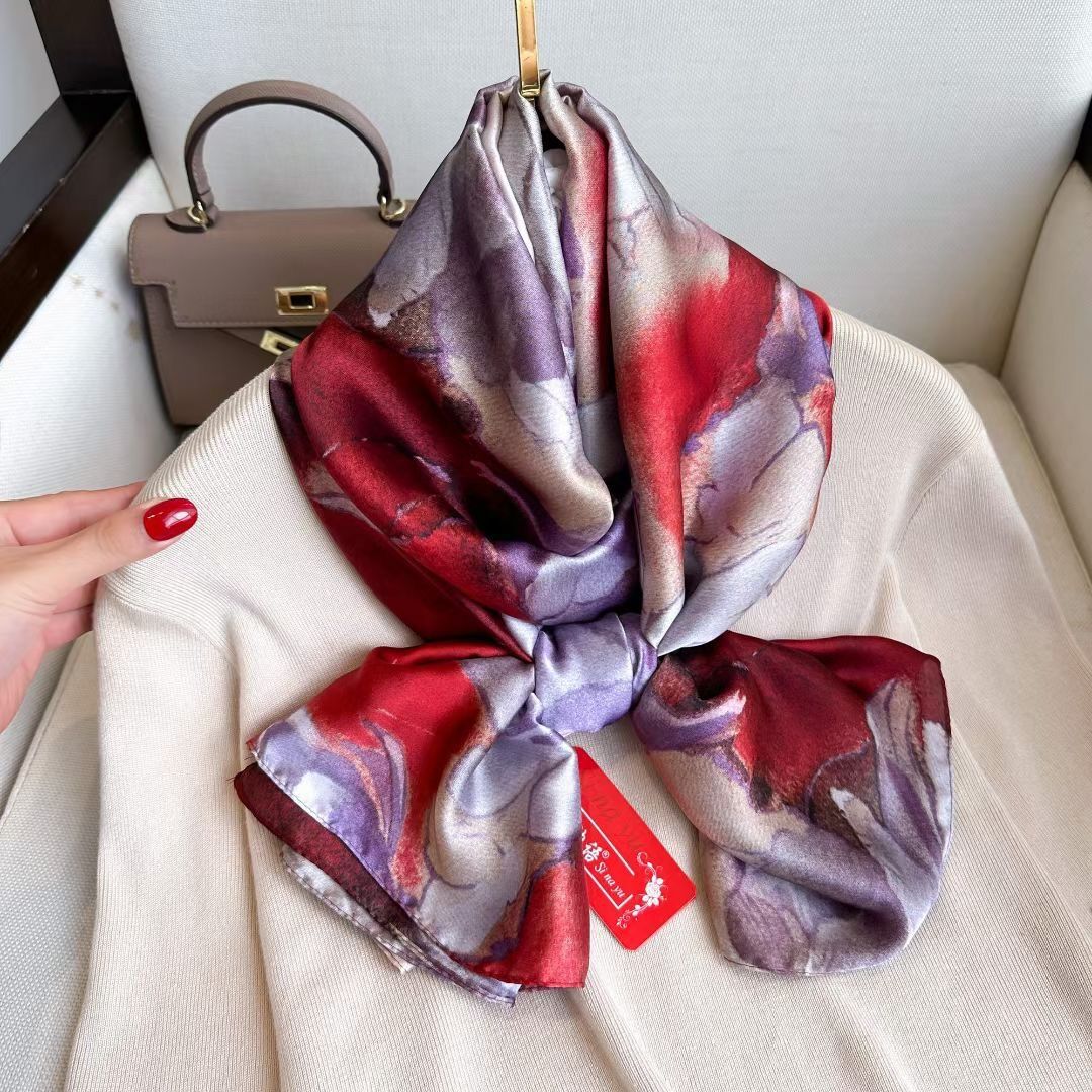 

Ханчжоу Ли Брокат Тутовый шелк Шаль Шелковый шарф для женщин Весной и осенью Благородный и универсальный Длинный Шарф из шелка с масляной живописью для женщин 180-85cm