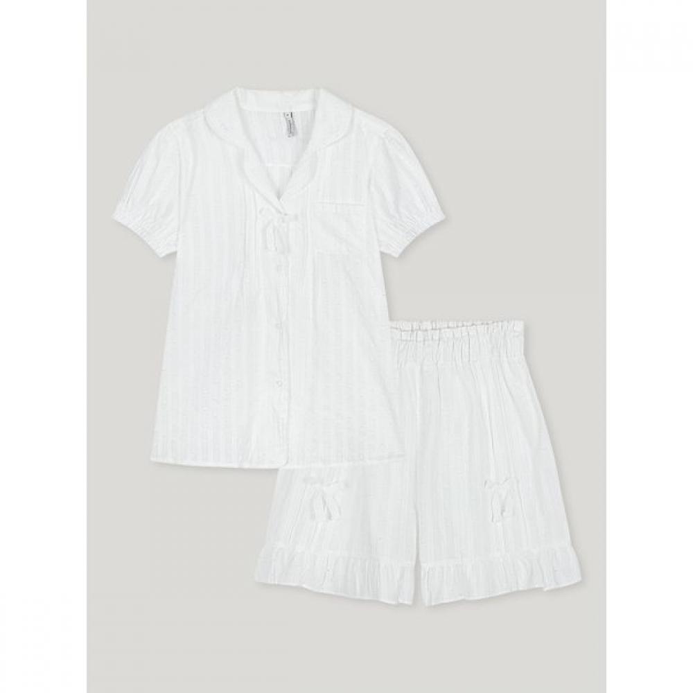Lunaluz Women Nita Cotton Short Sleeve Collar Neck Two Piece Pajamas