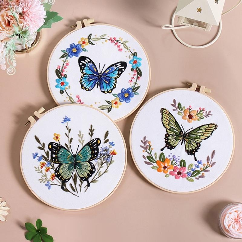 Butterfly Floral Embroidery Kits Embroidery Set with Thread and Needle Embroidery Starter Kits Crosses Stitching Set