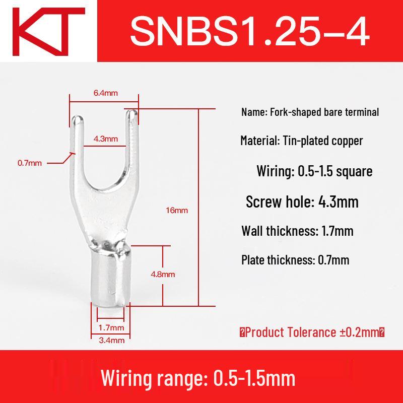 Kaisheng Fork Type Copper Cold Crimp Terminal Y Type (SNB1.25-3/4/5/6/8)