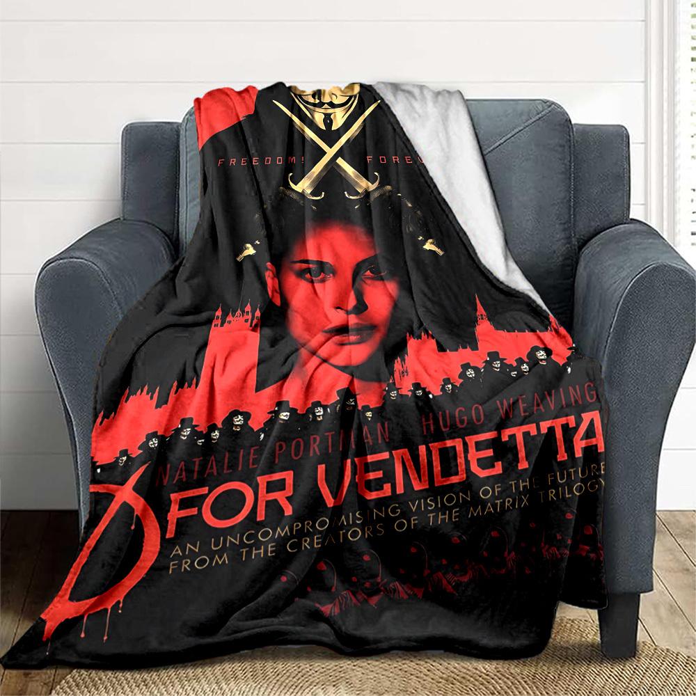 1pc V for Vendetta Flannel Throw Blanket - HD Printed Lightweight Soft Warm All-Season Blanket for Sofa, Bed, Travel, Camping 084