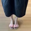 Fashion Low Heel Slippers Fashion Round Toe Open Toe Flower Slim Strap Soft Slip Non-Slip Wear-Resistant Flat Flip Flops