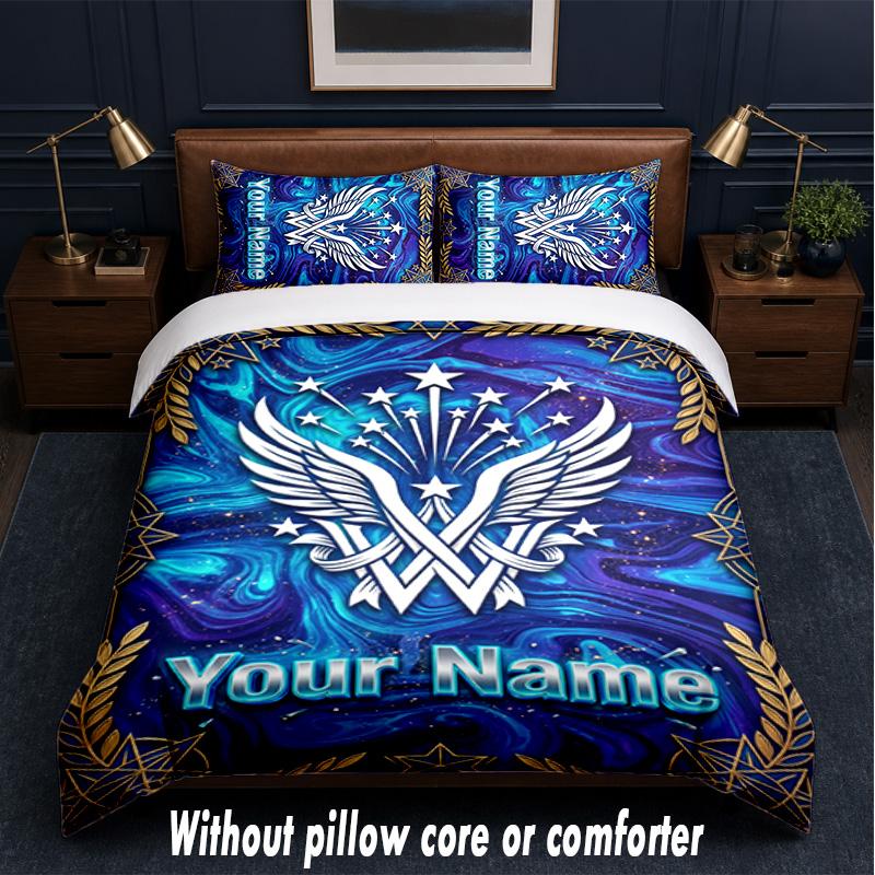 American Patriotic Theme Custom Text Or Name 3Pcs Bedding Set,1 Flat Sheet & 2 Pillowcases Personalized Home Bedding