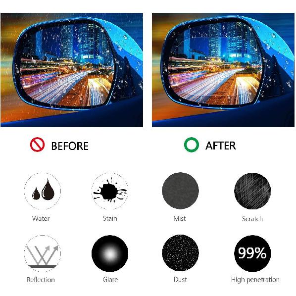 8 Pieces Car Rearview Mirror Film, Anti Fog Glare Rainproof Waterproof Mirror HD Clear Nano Coating Car Film, Protective Sticker for Rear View