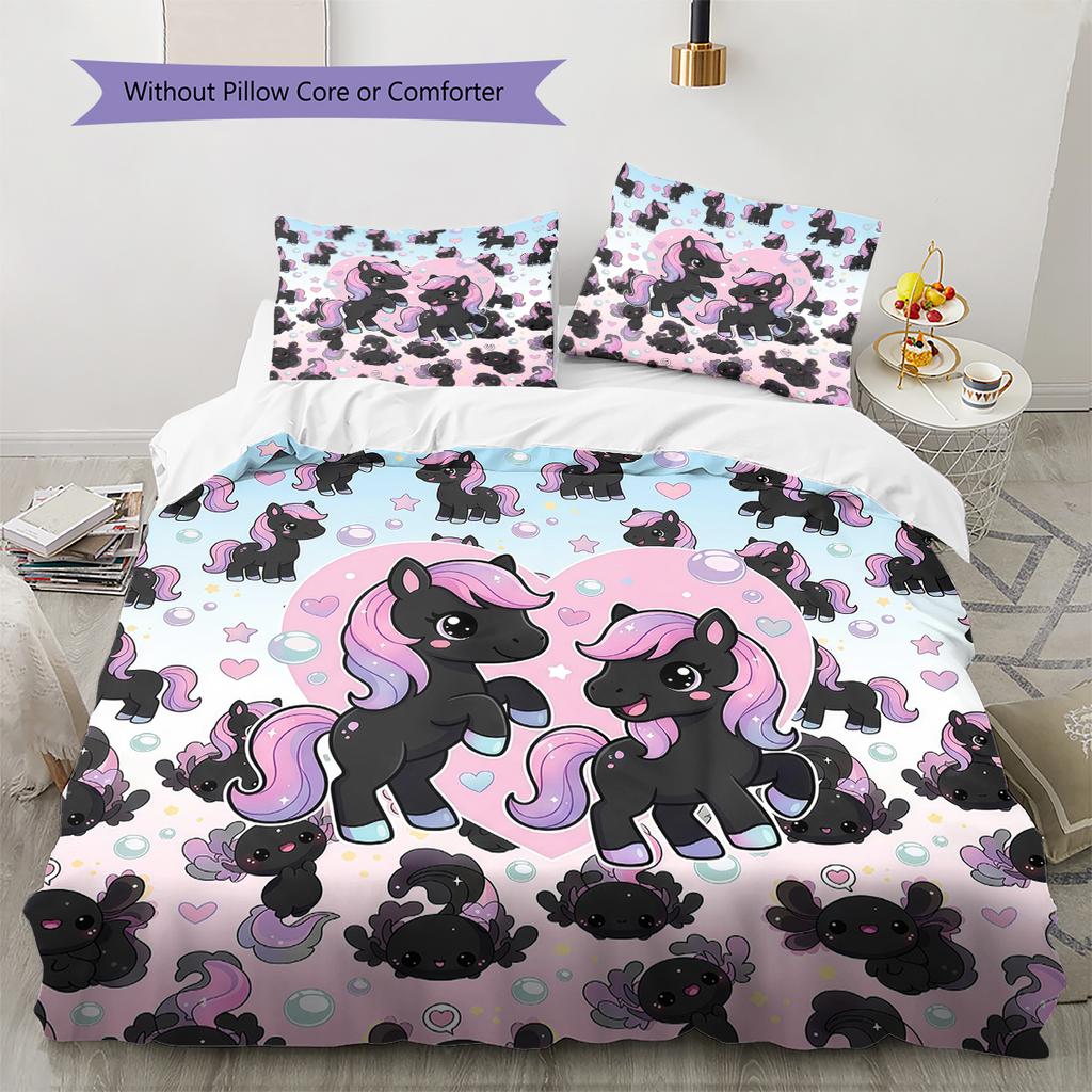 Pink Gradient Cartoon Pattern Bedding,Quilt Set Quilt Cover Pillowcase Home Birthday Gift (1 * Duvet Cover + 2 * Pillowcase, Without Core)