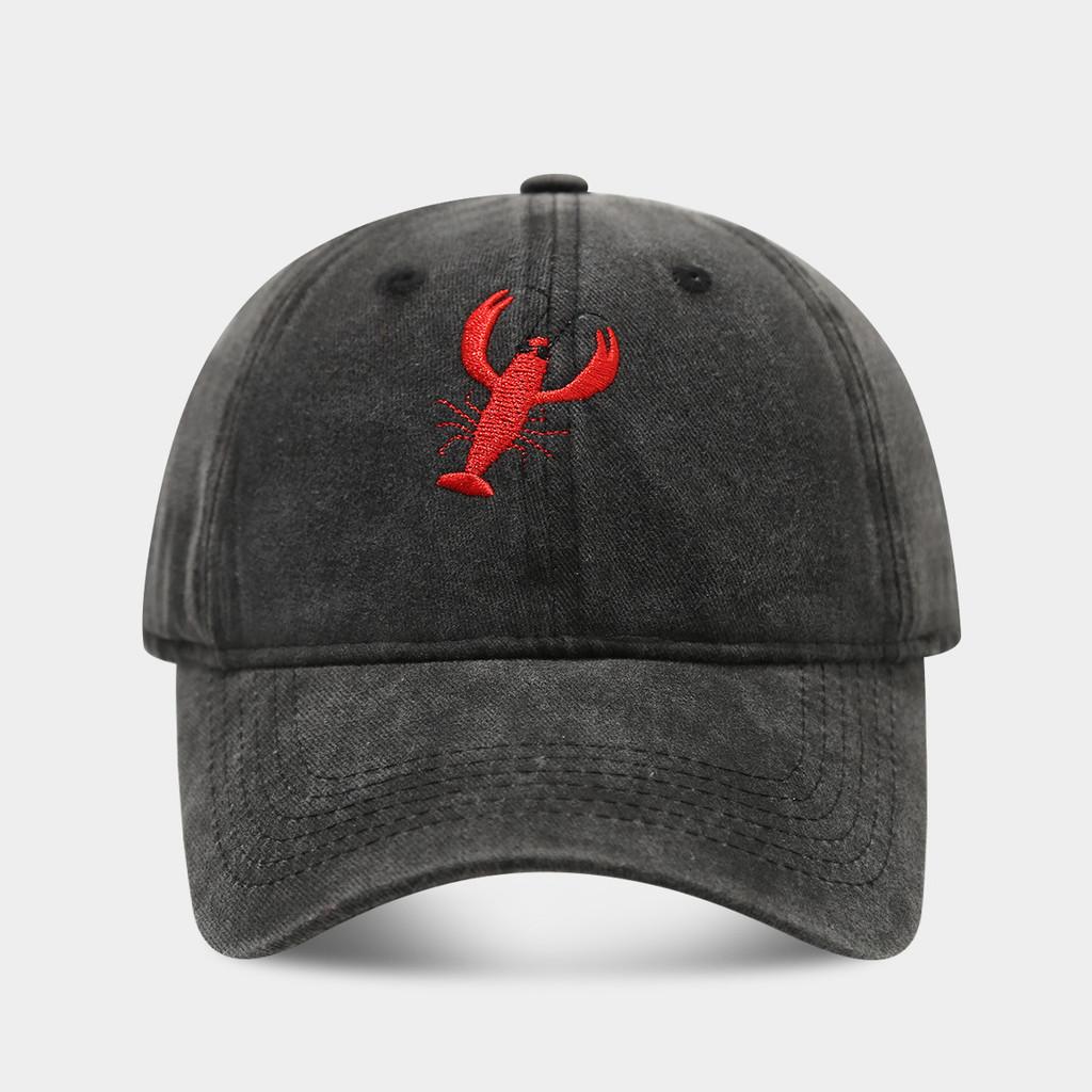 Vintage Lobster Embroidered Cotton Baseball Cap With Sun Protection For Outdoor Sports