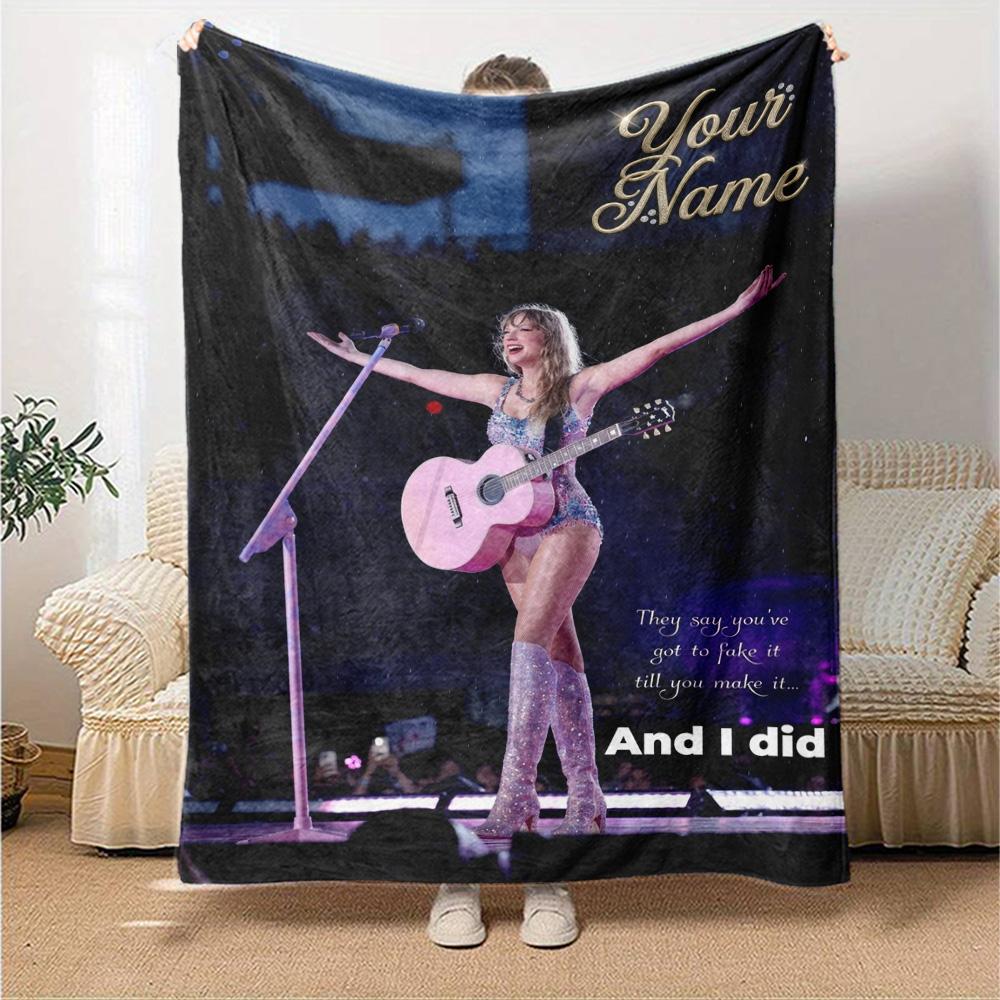Name Custom Taylor Poster Print Flannel Blanket High Quality Warm Comfortable Cover for All Seasons Perfect for Gifts Home Decor