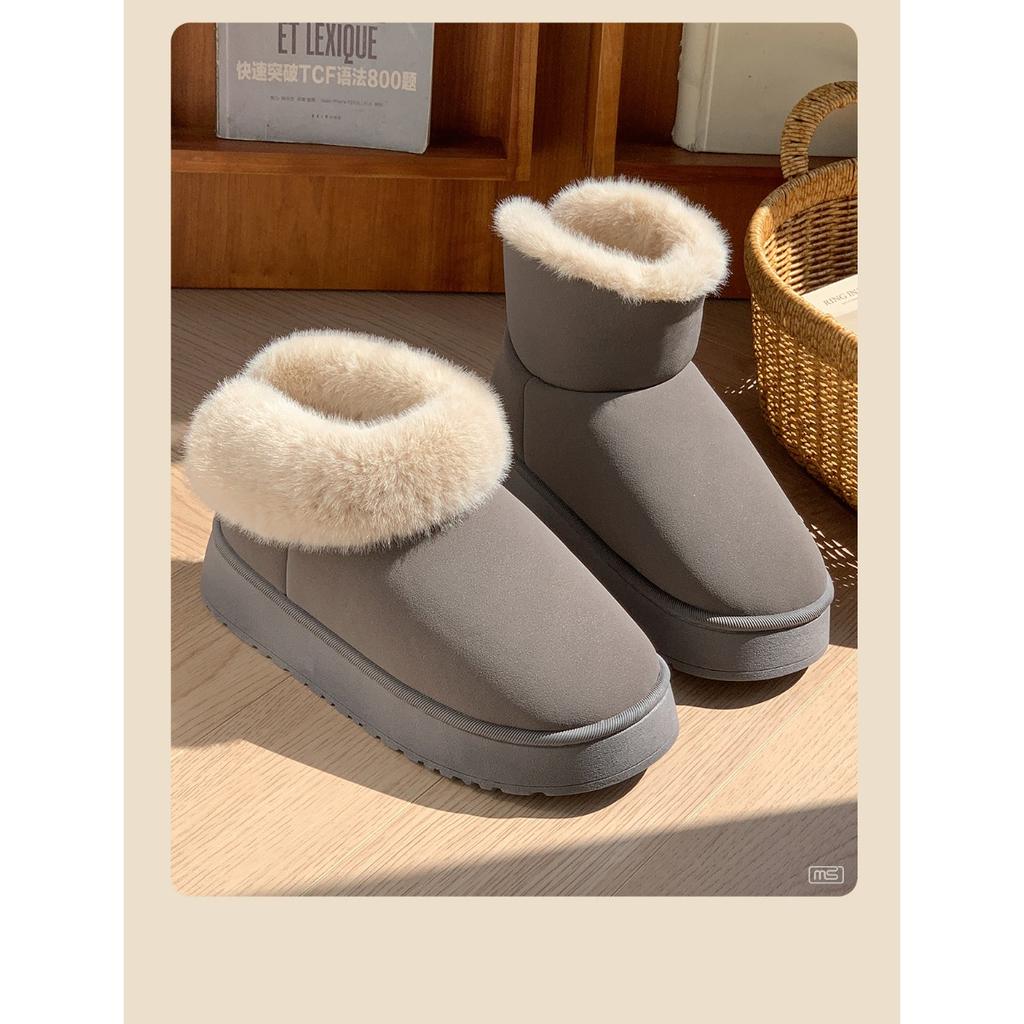 Bavlněné pantofle s mašlí pro ženy, zimní s patou v tašce s plyšovými bavlněnými botami, dívčí styl, teplé a se silnou podrážkou pro venkovní nošení