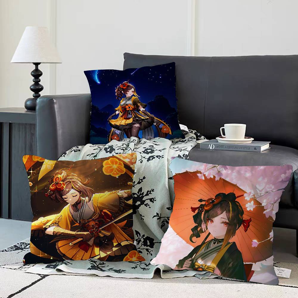 Genshin Chiori Pillow Covers Cartoon Sofa Decorative Home Double-sided Printing Short Plush Cute Cushion Cover