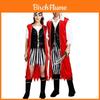 Elegant og stilig piratkostyme for par til Halloween-fester med rød kappe