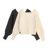French Square Collar Twist Ladies Sweater, Loose and Thin Ladies Long-sleeved Pullover Bottoming Shirt Elegant6626#