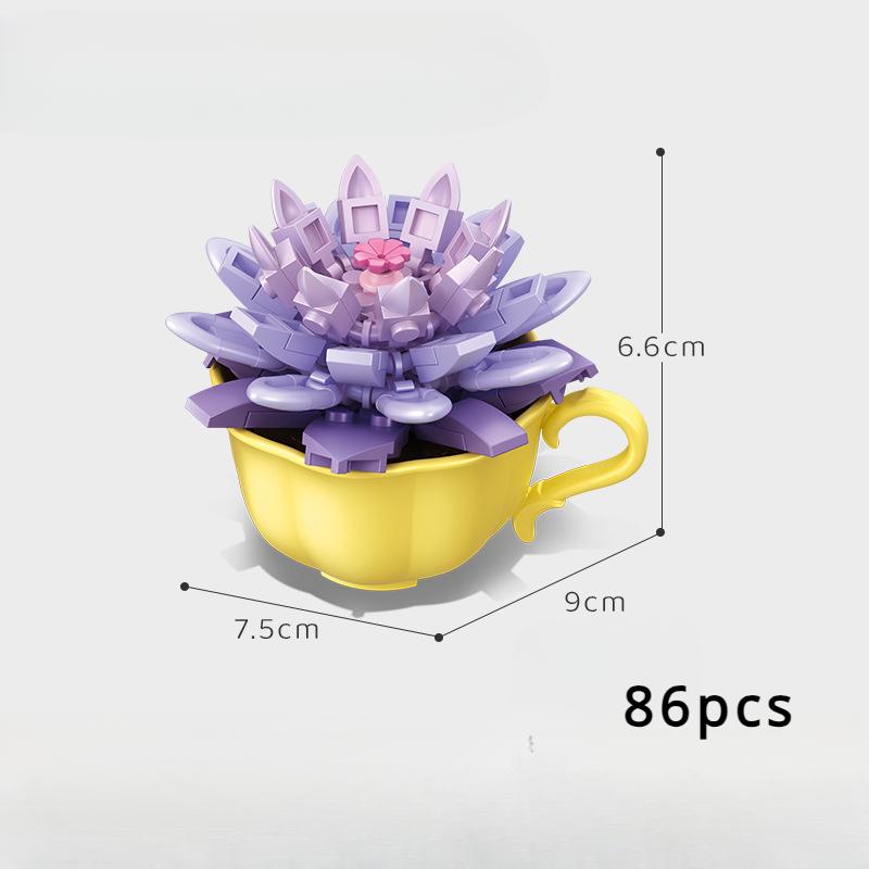 Block Flower Valentine's Day Multi -meat Potted Plastic Plasma Decoration Puzzle Assembly Building Block Toys
